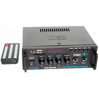 Підсилювач звуку UKC A5 Bluetooth USB SD FM MP3 2x120W стерео підсилювач караоке з двома мікрофонними входами аудіопідсилювач для колонок акустики радіо дисплей пульт ДК домашній музичний центр підтримка флешки карт пам'яті