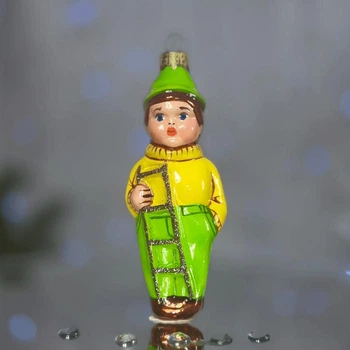 Елочная игрушка Santa Shop Хлопчик з драбиною Желтый/Зеленый 12 см (4820001179903)