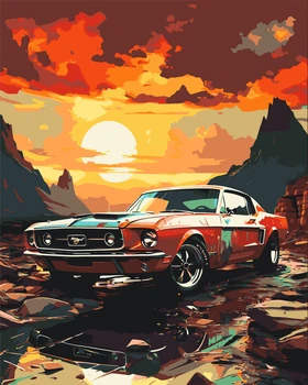 Картина по номерам Форд Мустанг (Ford Mustang) на закате 40*50 см Оригами (LW3314)