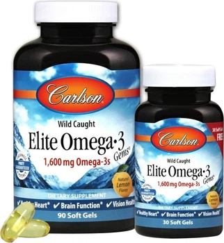 Жирні кислоти Carlson Labs Омега-3 лимон 90+30 желатинових капсул (088395017148)