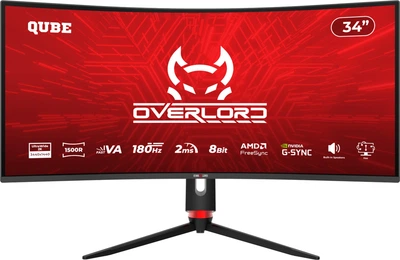 Монітор 34" QUBE Overlord C34UQ180H (Ultra-Wide 2K) 3440×1440 Fast VA 1500R 180Hz 4ms, 8-Bit, HDR, FreeSync, G-SYNC Compatible, HAS, Speakers