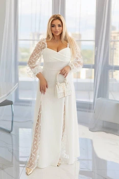 Біла святкова сукня для особливих подій, в довжині максі, мод FASHION-711, розмір 48-50