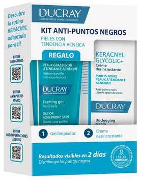 Zestaw do pielęgnacji twarzy Ducray Keracnyl Żel oczyszczający 30 ml + Żel złuszczający 40 ml (3282779337717)