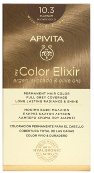Фарба для волосся Apivita My Color Elixir 10.3 Platinum Blonde Gold 50 мл + Проявник 75 мл + Кондиціонер 2х15 мл + Одноразові рукавички + Інструкція (5201279081607)