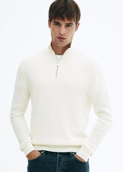Чоловічий светр з верхнім замком Regular Fit H&M (58501) XL Білий