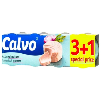 Тунец Calvo Tuna steak in water в собственном соку 4х80 г