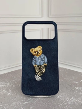 Чохол Накладка Джинс Wave з вишитим Teddy Bear для iPhone 17 Pro Max Blue