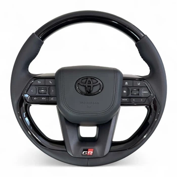 Руль для Toyota Land Cruiser 200, Prado 150. GR. С подогревом. Рояльный лак. В стиле LC300. Подушка из кожи – черный глянец