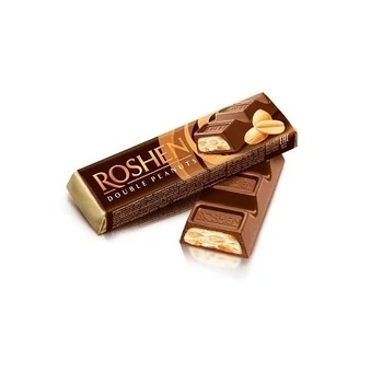 Шоколадний батончик Roshen Double Peanuts молочно-шоколадний з підсоленим арахісом і арахісовою начинкою 39 г х 30 шт