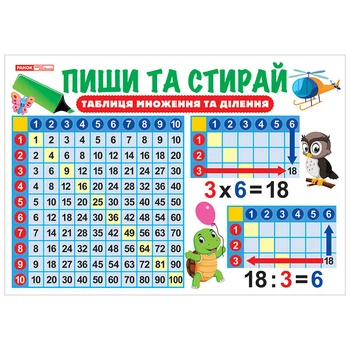 Тренажер-плакат Пиши та стирай Таблиця множення та ділення 13104220