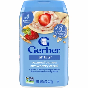 Gerber, овсяные хлопья, для малышей от 8 месяцев, банан и клубника, 227 г