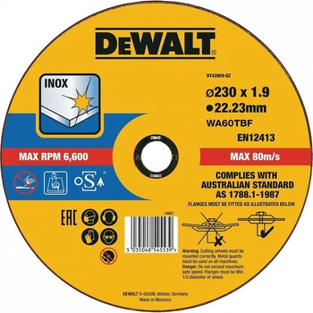 Круг отрезной 230х1.9х22.23 ммDeWALT DT43909