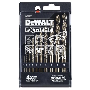 Набір свердел по металу DeWALT EXTREME COBALT,HSS-Co, 10 шт: 1, 2, 3, 4, 5, 6, 7, 8, 9, 10 мм, пластикова касета (DT5935)