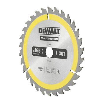 Диск пиляльний DeWALT CONSTRUCTION, розмір 165 х 20 мм, кількість зубів 30, геометрія зуба ATB, 10 градусів (DT1935)
