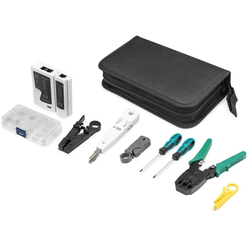 Набор сетевика для обжимки, тестирования и монтажа витой пары Digitus Network Tool Set Plus DN-94027 в чехле (Niz16656)