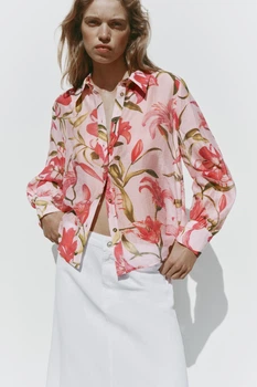 Сорочка з квітковим принтом Zara 5029/055 XL Рожева (05029055330XL)