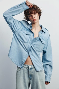 Джинсова сорочка з хлястиками Zara 8197/060 XL Блакитна (08197060403XL)