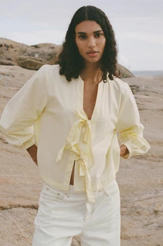 Поплінова блуза з бантами Zara 2298/085 M Жовта (02298085300М)