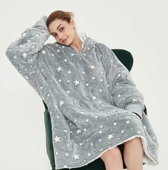Люминесцентный плед толстовка с капюшоном Stars Dream со звездами, светящийся в темноте