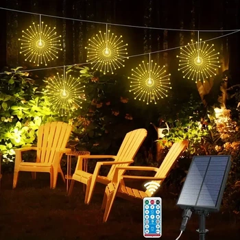 Світлодіодні кульові лампи Solar Starburst, світлодіодні вогні з дистанційним керуванням, 4 шт на сонячній панелі 8 режимами Теплий білий