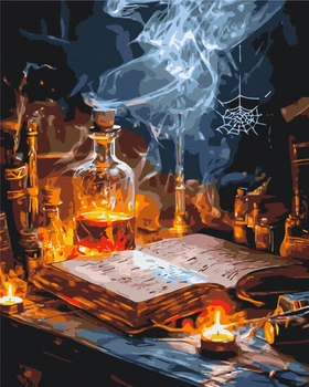 Картина по номерам. Хэллоуин (Зелья и книги заклинаний) (артикул BS54428) размер 40x50 см.