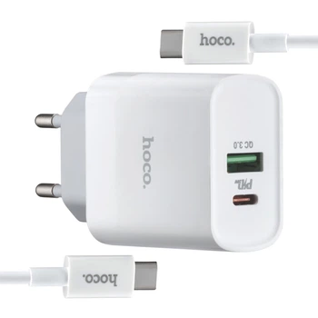 Сетевое зарядное устройство Hoco C80A, PD 20W, QC3.0, кабель Type-C to Type-C, White