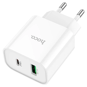 Сетевое зарядное устройство Hoco C80A Plus, USB, Type-C, QC, PD, 20W, белое