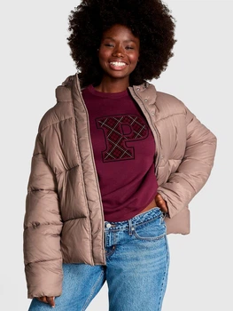 Куртка зимняя короткая женская Victoria's Secret Marshmallow Puffer 26950793 2XL Коричневая (445113001516)