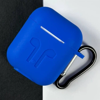Силиконовый чехол с карабином для наушников AirPods 2 Blue