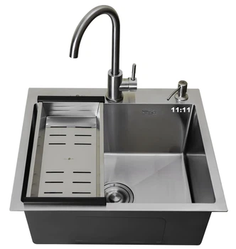 Мийка з нержавіючої сталі AQUAMILL 6050 + змішувач ARCO + дозатор + коландер