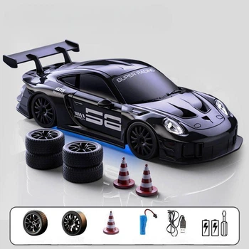Радиоуправляемая дрифт машинка Porsche 911 Black, машинка для дрифта на пульте управления Порше 911 черный, машинка 4WD 1:24