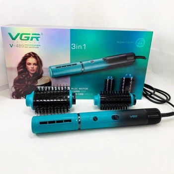 Багатофункціональний фен-стайлер щітка для вкладання волосся VGR V 489 3в1 1100-1300 Вт Зелений з чорним