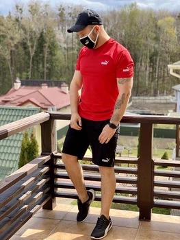 Летний мужской спортивный костюм Puma футболка шорты для тренировок комплект одежды