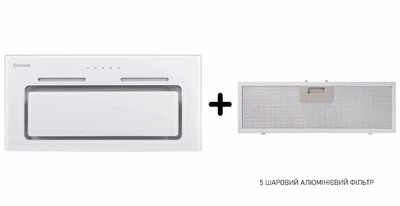 Комплект Minola: Витяжка повновбудована HBI 6473 WH GLASS 800 LED Line + Запасний алюмінієвий фільтр 0095
