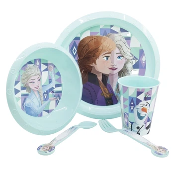 Набор посуды детский 5 предметов Холодное сердце Stor Frozen пластиковые 2 тарелки, стакан 260 мл, ложка и вилка