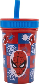 Склянка для дітей із силіконовою трубочкою 465 мл Людина-павук Stor Spider-Man 17,3x8,3x8,3 см пластиковий синій з червоним