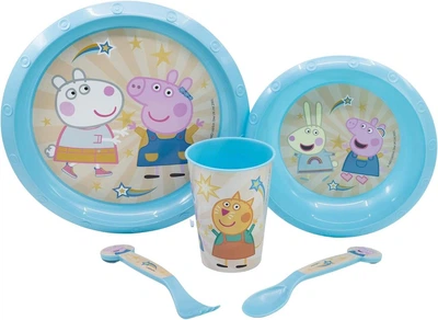 Набор посуды детский 5 предметов Свинка Пеппа Stor Peppa Pig пластиковые 2 тарелки, стакан 260 мл, ложка та вилка
