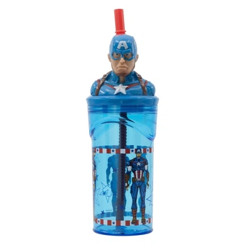 Склянка для детей с трубочкой 360 мл Мстители Капитан Америка Stor Avengers Captain America 23x7,5x7,5 см пластиковый голубой