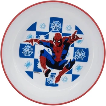 Детская пластиковая миска 14x14x4,6 см Человек-паук Stor Spider-Man нескользящей силиконовой основой красная с синим и белым