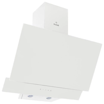 Белая наклонная кухонная вытяжка Perfelli DNS 6452 D 850 WH LED, сенсорная настенная декоративная, 60 см