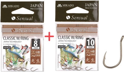 Набор крючков Mikado Sensual Classic №8 и №10 (ушко) 2x10 шт. bronze (HS039-SET8LBR-10LBR)