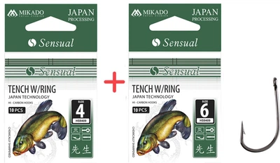 Набір гачків Mikado Sensual Tench №4 та №6 (вушко) 2x10 шт. black nickel (HS9409-SET4B-6B)