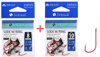 Набір гачків Mikado Sensual Sode №8 та №10 (вушко) 2x10 шт. red (HS10006-SET8R-10R)