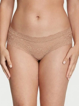 Трусики бразиліана жіночі Victoria's Secret Posey Lace Cheeky 26826083 L Бежеві (7391839127048)