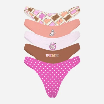 Набір трусиків танга жіночих бавовняних Victoria's Secret 5 Pack Logo Cotton High Leg Thong 27072503 XL 5 шт Комбінований (7391839127014)
