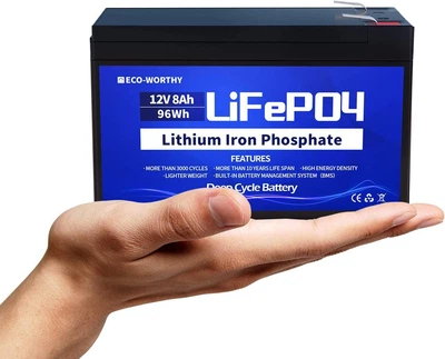 Аккумулятор Eco Worthy LiFePO4 12V 8Ah (96Wh), 3000+ циклов