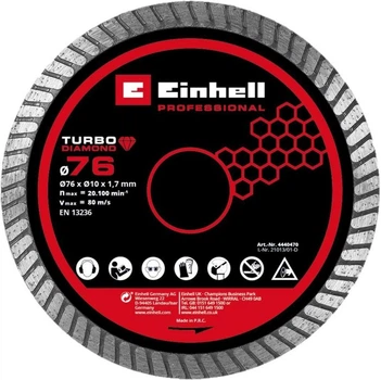 Диск алмазний відрізний Einhell TP-CO 18/76-C Li BL 76х10 мм по плитці