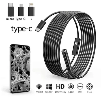 Эндоскоп Wi-Fi 3в1 USB/Type-C/IOS/8мм/3м/IP67/HD1080P для автомобильного трубопровода, бороскоп для Android IOS