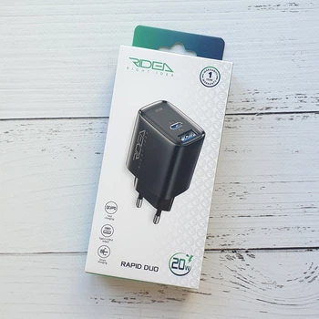 Зарядное устройство Ridea RW-202 Type-C+USB QC/PD для телефона/планшета 20W Черный