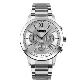 Мужские часы металлические Skmei с датой Серебристый (z069-1)